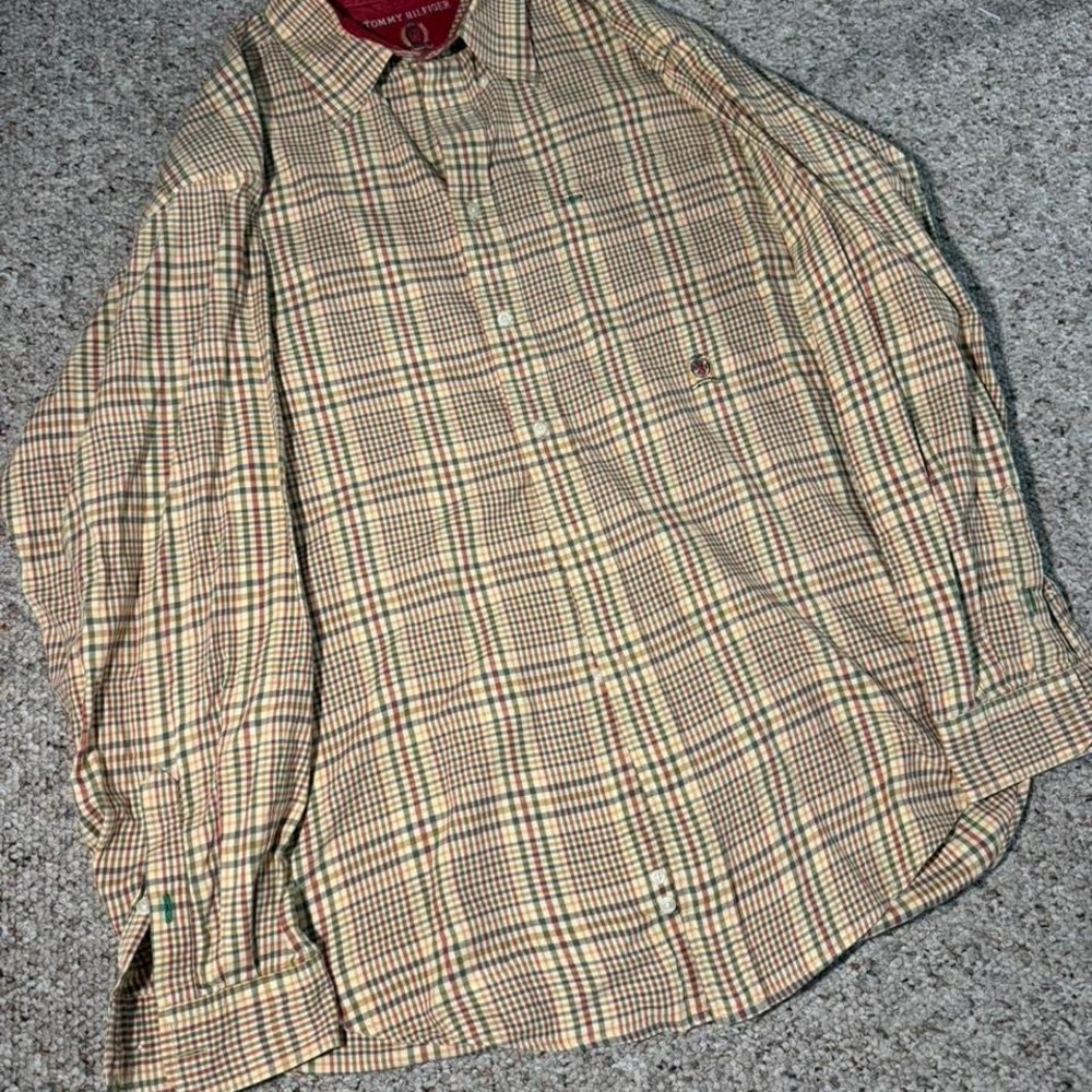 Vintage Tommy Hilfiger red and cream plaid button up shirt